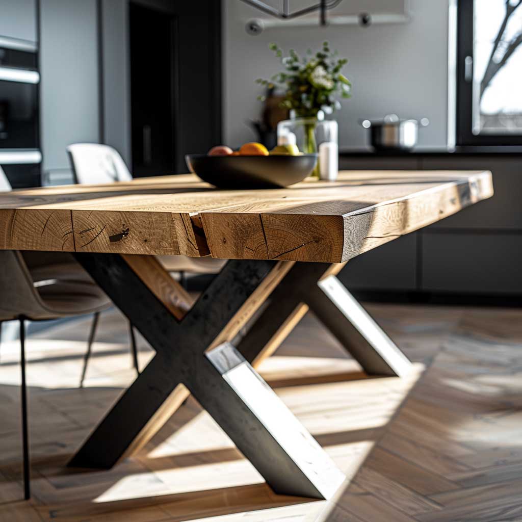 rectangular table with X-shaped wood table base